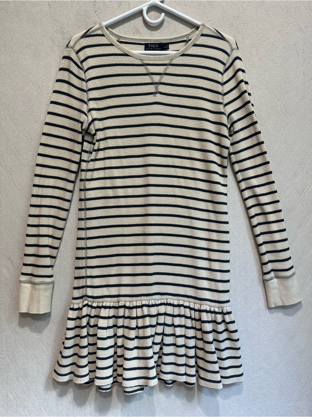 Polo Ralph Lauren Nautical Striped Drop Waist Waffle Knit Dress Sz L
